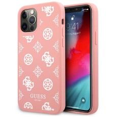 Guess Peony Collection Back Case GUHCP12MLSPEWPI priekš Apple iPhone 12 / 12 Pro - Rozā - silikona aizmugures apvalks / bampers-vāciņš