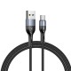 Usams 1M U55 Braided 2A USB to Type-C cable - Melns - USB-C lādēšanas un datu kabelis / vads