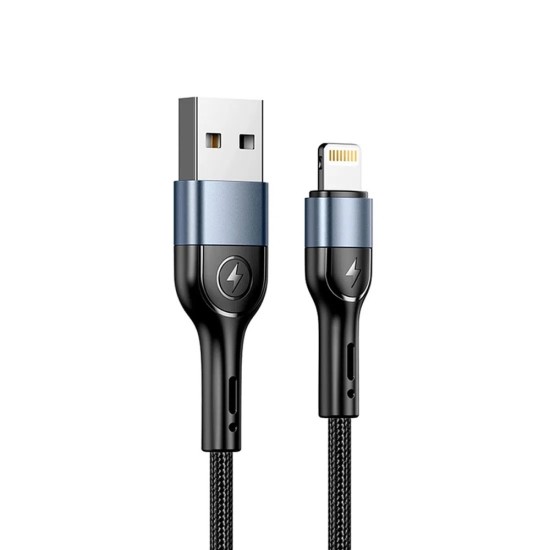 Usams 1M U55 Braided 2A USB to Lightning cable - Melns - Apple iPhone / iPad lādēšanas un datu kabelis / vads