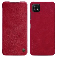 NILLKIN Qin Series Card Holder Leather Flip Case priekš Samsung Galaxy A22 5G A226 - Sarkans - sāniski atverams maciņš (ādas maks, grāmatiņa, leather book wallet case cover)