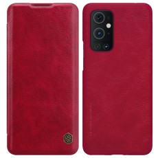 NILLKIN Qin Series Card Holder Leather Flip Case priekš OnePlus 9 Pro - Sarkans - sāniski atverams maciņš / grāmatveida maks