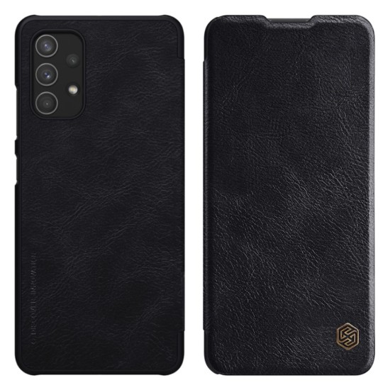 NILLKIN Qin Series Card Holder Leather Flip Case priekš Samsung Galaxy A52 A525 / A52 5G A526 / A52s 5G A528 - Melns - sāniski atverams maciņš (ādas maks, grāmatiņa, leather book wallet case cover)