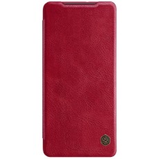 NILLKIN Qin Series Leather Flip Case priekš Samsung Galaxy S21 Ultra G998 - Sarkans - sāniski atverams maciņš (ādas maks, grāmatiņa, leather book wallet case cover)