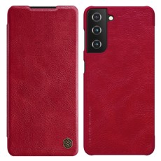 NILLKIN Qin Series Leather Flip Case priekš Samsung Galaxy S21 Plus G996 - Sarkans - sāniski atverams maciņš (ādas maks, grāmatiņa, leather book wallet case cover)