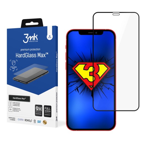 3MK HardGlass Max Tempered Glass protector priekš Apple iPhone 13 / 13 Pro / 14 - Melns - ekrāna aizsargstikls / bruņu stikls