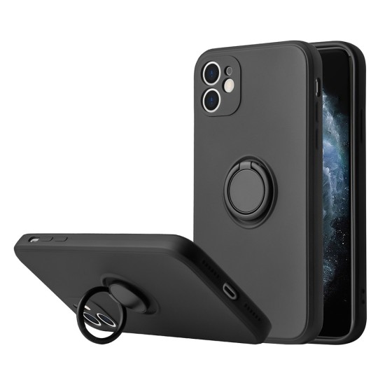 Forcell Silicone Ring Back Case priekš Apple iPhone 12 Pro Max - Melns - silikona aizmugures apvalks ar gredzenu / bampers-vāciņš