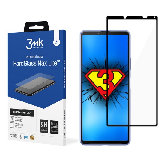 3MK HardGlass Max Lite Tempered Glass protector priekš Sony Xperia 10 III - Melns - ekrāna aizsargstikls / bruņu stikls