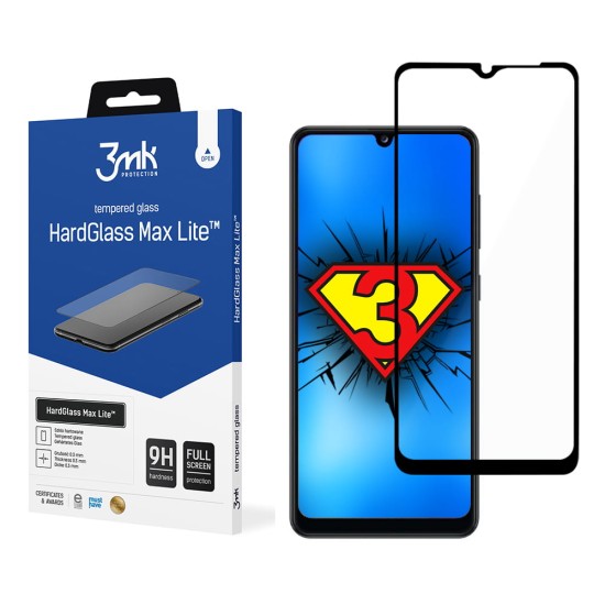 3MK HardGlass Max Lite Tempered Glass protector priekš Samsung Galaxy A32 4G A325 - Melns - ekrāna aizsargstikls / bruņu stikls