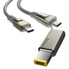 Baseus 2M 2in1 Flash 5A 100W Type-C to Type-C / DC Laptop power cable priekš Lenovo / IBM / Macbook / Xiaomi - Pelēks - USB-C lādēšanas un datu kabelis / vads portatīvajiem datoriem