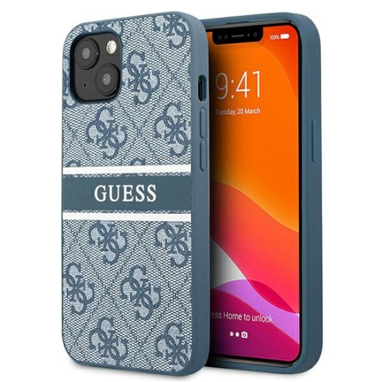 Guess 4G Stripe Collection Back Case GUHCP13M4GDBL для Apple iPhone 13 - Синий - чехол-накладка из исскуственой кожи / бампер-крышка