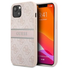 Guess 4G Stripe Collection Back Case GUHCP13S4GDPI priekš Apple iPhone 13 mini - Rozā - mākslīgās ādas aizmugures apvalks / bampers-vāciņš