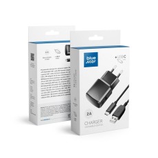 BlueStar USB travel charger 2A Tīkla lādētājs ar Type-C vadu - Melns - USB tīkla lādētājs