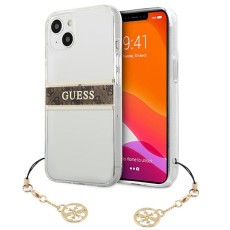 Guess 4G Brown Strap Charm Collection Back Case GUHCP13MKB4GBR priekš Apple iPhone 13 - Caurspīdīgs - silkona-plastikāta aizmugures apvalks / bampers-vāciņš