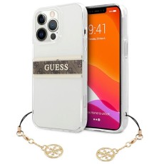 Guess 4G Brown Strap Collection Charm Back Case GUHCP13XKB4GBR priekš Apple iPhone 13 Pro Max - Caurspīdīgs - silkona-plastikāta aizmugures apvalks / bampers-vāciņš