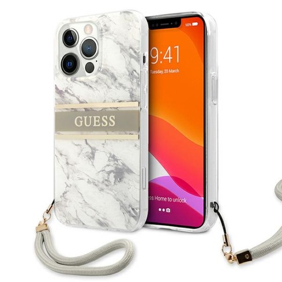 Guess Marble Strap Collection Back Case GUHCP13LKMABGR для Apple iPhone 13 Pro - Серый - чехол-накладка из силикона и пластика с шнурком / бампер-крышка