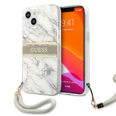 Guess Marble Strap Collection Back Case GUHCP13SKMABGR priekš Apple iPhone 13 mini - Pelēks - silkona-plastikāta aizmugures apvalks ar auklu / bampers-vāciņš