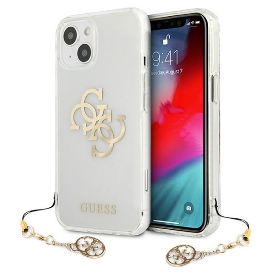 Guess 4G Gold Charms Collection Back Case GUHCP13SKS4GGO priekš Apple iPhone 13 mini - Caurspīdīgs - silkona-plastikāta aizmugures apvalks / bampers-vāciņš