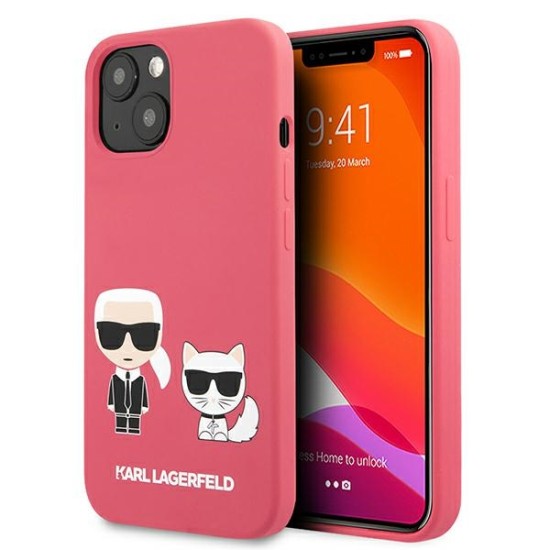 Karl Lagerfeld Silicone Karl & Choupette series Back Case KLHCP13MSSKCP priekš Apple iPhone 13 - Rozā - silikona aizmugures apvalks / bampers-vāciņš