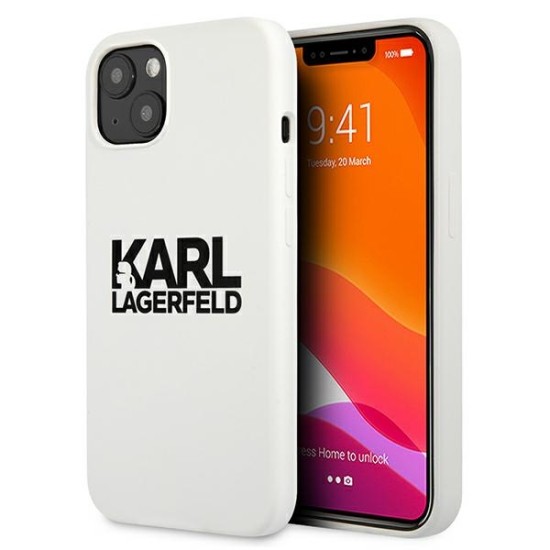 Karl Lagerfeld Silicone Stack Logo series Back Case KLHCP13SSLKLWH priekš Apple iPhone 13 mini - Balts - silikona aizmugures apvalks / bampers-vāciņš