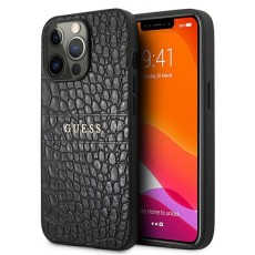 Guess Croco Strap Collection Back Case GUHCP13LPCRBBK priekš Apple iPhone 13 Pro - Melns - mākslīgās ādas aizmugures apvalks / bampers-vāciņš