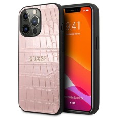 Guess Croco Strap Collection Back Case GUHCP13LPCRBPI priekš Apple iPhone 13 Pro - Rozā - mākslīgās ādas aizmugures apvalks / bampers-vāciņš