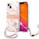 Guess Marble Strap Collection Back Case GUHCP13SKMABPI priekš Apple iPhone 13 mini - Rozā - silkona-plastikāta aizmugures apvalks ar auklu / bampers-vāciņš