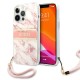 Guess Marble Strap Collection Back Case GUHCP13XKMABPI priekš Apple iPhone 13 Pro Max - Rozā - silkona-plastikāta aizmugures apvalks ar auklu / bampers-vāciņš