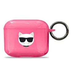 Karl Lagerfeld KLA3UCHFP Choupette Series Case priekš Apple Airpods 3 - Rozā - silikona apvalks bezvadu austiņu lādēšanas ierīcei