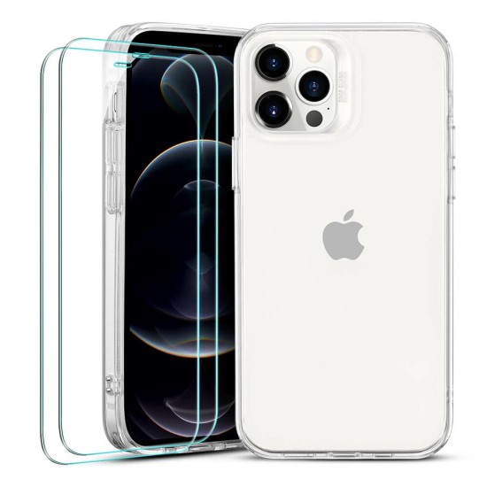 ESR Classic Hybrid Back Case with Screen Tempered Glass (2 gab.) priekš Apple iPhone 12 Pro Max - Caurspīdīgs - triecienizturīgs silikona aizmugures apvalks ar ekrāna aizsargstiklu / bampers-vāciņš