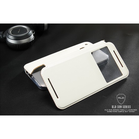 Kalaideng Sun series HTC One M9 - Balts - sāniski atverams maciņš ar lodziņu un stendu (ādas maks, grāmatiņa, leather book wallet case cover stand)