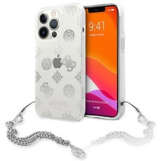 Guess Peony Chain Collection Back Case GUHCP13LKSPESI priekš Apple iPhone 13 Pro - Sudrabains - silkona-plastikāta aizmugures apvalks / bampers-vāciņš