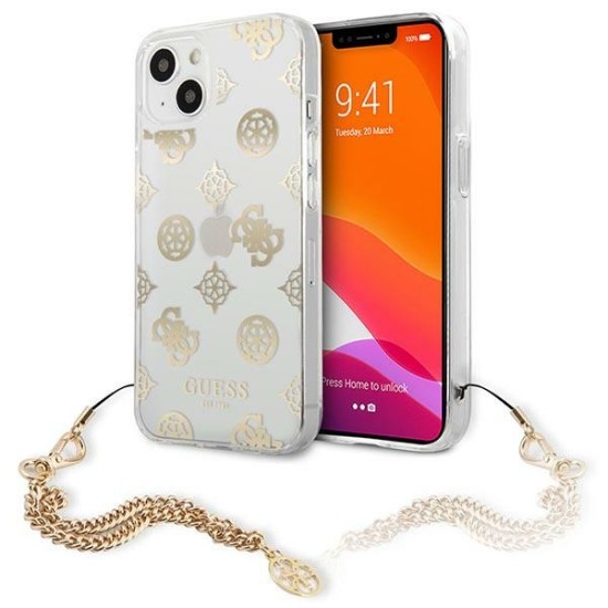 Guess Peony Chain Collection Back Case GUHCP13MKSPEGO priekš Apple iPhone 13 - Zelts - silkona-plastikāta aizmugures apvalks / bampers-vāciņš