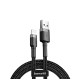 Baseus 1M Cafule 2.4A USB to Lightning cable - Melns / Pelēks - Apple iPhone / iPad lādēšanas un datu kabelis / vads