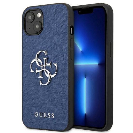 Guess 4G Saffiano Metal Logo Collection Back Case GUHCP13MSA4GSBL priekš Apple iPhone 13 - Zils - mākslīgās ādas aizmugures apvalks / bampers-vāciņš