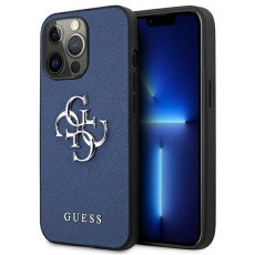 Guess 4G Saffiano Metal Logo Collection Back Case GUHCP13LSA4GSBL priekš Apple iPhone 13 Pro - Zils - mākslīgās ādas aizmugures apvalks / bampers-vāciņš