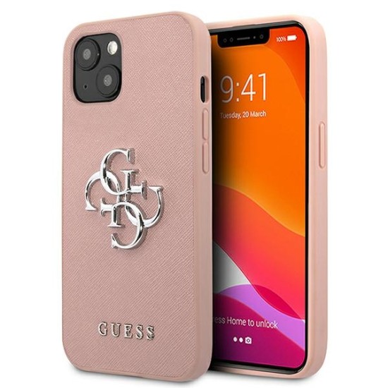 Guess 4G Saffiano Metal Logo Collection Back Case GUHCP13MSA4GSPI для Apple iPhone 13 - Розовый - чехол-накладка из исскуственой кожи / бампер-крышка