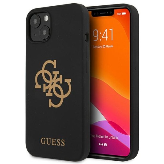Guess 4G Logo Silicone Collection Back Case GUHCP13MLS4GGBK priekš Apple iPhone 13 - Melns - silkona aizmugures apvalks / bampers-vāciņš