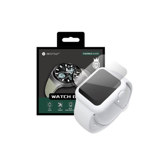 Bestsuit Flexible Nano Tempered Glass 5H protector priekš Apple Watch Series 7 / 8 / 9 (41mm) - Ekrāna Aizsargstikls / Bruņota Stikla Aizsargplēve (Full screen size curved)