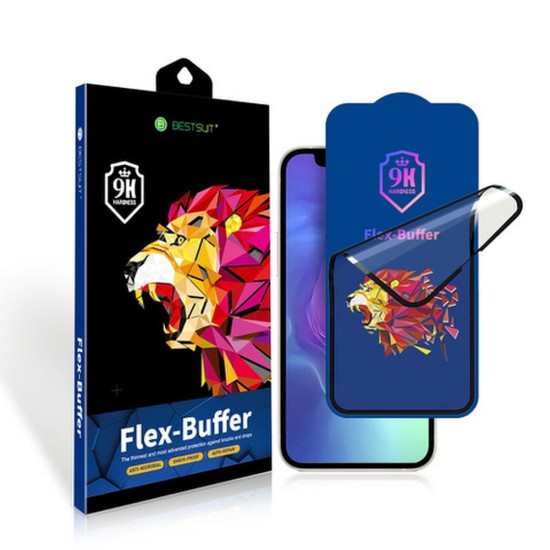 Bestsuit 5D Flex-Buffer Hybrid Antibacterial Tempered Glass priekš Apple iPhone 13 / 13 Pro / 14 - hibrīds antibakteriāls ekrāna aizsargstikls / aizsargplēve