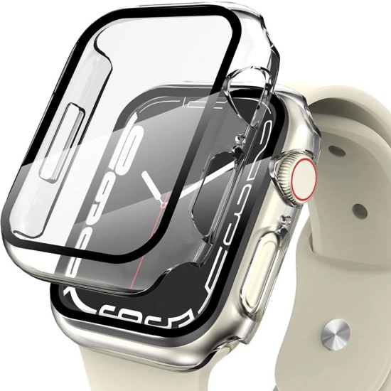 Tech-Protect Defense 360 Case with Tempered Glass для Apple Watch 7 / 8 / 9 (45mm) - Прозрачный - пластиковая накладка для умных часов с защитным стеклом