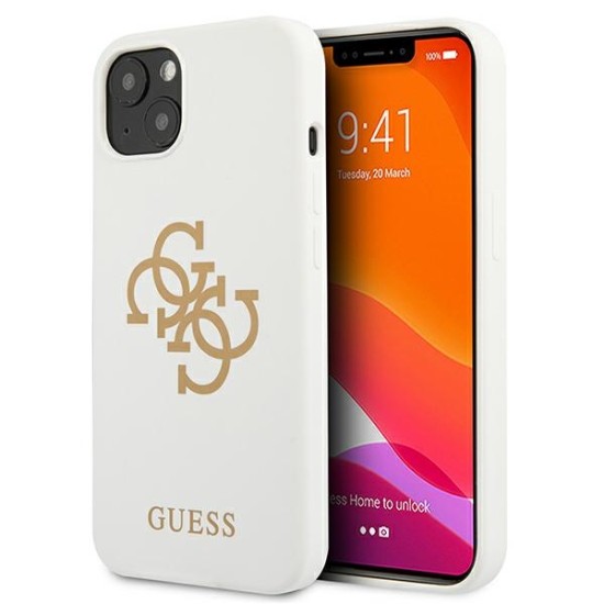 Guess 4G Logo Silicone Collection Back Case GUHCP13SLS4GGWH priekš Apple iPhone 13 mini - Balts - silkona aizmugures apvalks / bampers-vāciņš