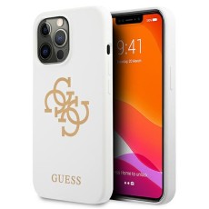 Guess 4G Logo Silicone Collection Back Case GUHCP13XLS4GGWH priekš Apple iPhone 13 Pro Max - Balts - silkona aizmugures apvalks / bampers-vāciņš