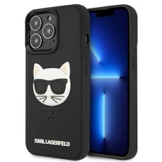 Karl Lagerfeld 3D Rubber Choupette series Back Case KLHCP13XCH3DBK priekš Apple iPhone 13 Pro Max - Melns - mākslīgās ādas aizmugures apvalks / bampers-vāciņš