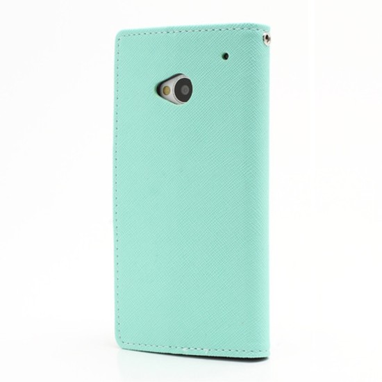 Mercury Fancy Diary priekš HTC One M7 - Tirkīzs - sāniski atverams maciņš ar stendu (eko ādas maks, grāmatiņa, PU leather book wallet case cover stand)