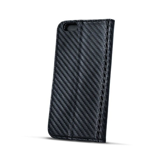 GreenGo Smart Carbon Magnet book case priekš LG X Cam K580 - Melns - sāniski atverams maciņš ar stendu (ādas maks, grāmatiņa, leather book wallet case cover stand)