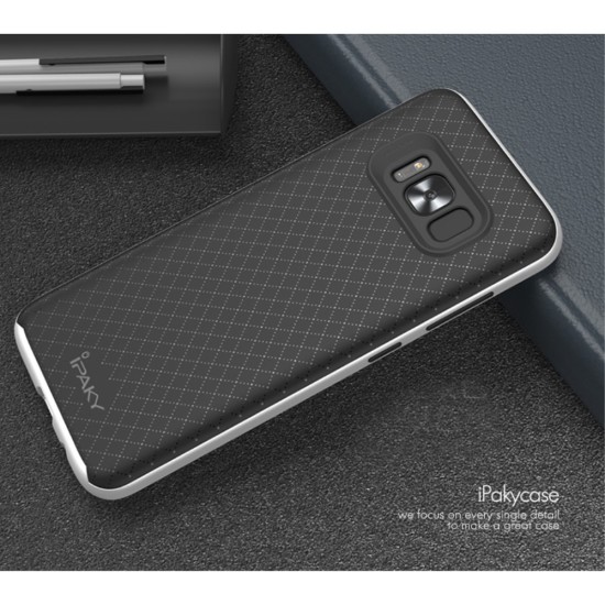 IPAKY Hybrid 2-in-1 PC TPU Cover for Samsung Galaxy S8 Plus G955 - Silver - silikona ar plastikas rāmi aizmugures apvalks (bampers, vāciņš, TPU silicone cover, bumper shell)