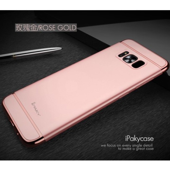 IPAKY 3-In-1 Electroplating PC Hard Back Cover for Samsung Galaxy S8 Plus G955 - Rose Gold - silikona ar plastikas rāmi aizmugures apvalks (bampers, vāciņš, TPU silicone cover, bumper shell)
