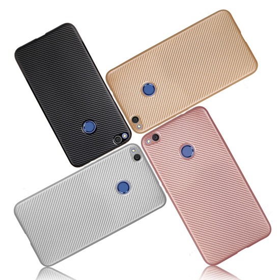Carbon Fibre Texture TPU Case for Huawei P9 Lite 2017 / P8 Lite 2017 / Honor 8 Lite - Rose Gold - triecienizturīgs karbona-silikona aizmugures apvalks (bampers, vāciņš, slim back cover, bumper)