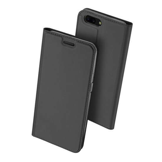 Dux Ducis Skin Pro series priekš OnePlus 5 - Tumši Pelēks - sāniski atverams maciņš ar magnētu un stendu (ādas maks, grāmatiņa, leather book wallet case cover stand)