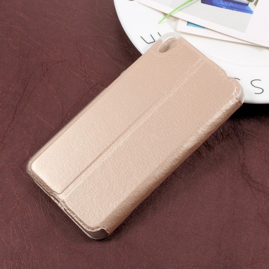 Leather Smart View Window Phone Case for Asus Zenfone Live ZB501KL - Gold - sāniski atverams maciņš ar lodziņu un stendu (ādas maks, grāmatiņa, leather book wallet case cover stand)